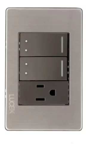 Lucek Tomacorriente BP13-M/P, 1 Enchufe + 2 Apagadores, 110 - 250V, 16A, Gris/Plata