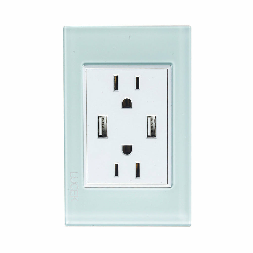 Lucek Tomacorriente BP25-CCB, 2 Enchufes + 2x USB-A, 110 - 250V, 15A, Blanco