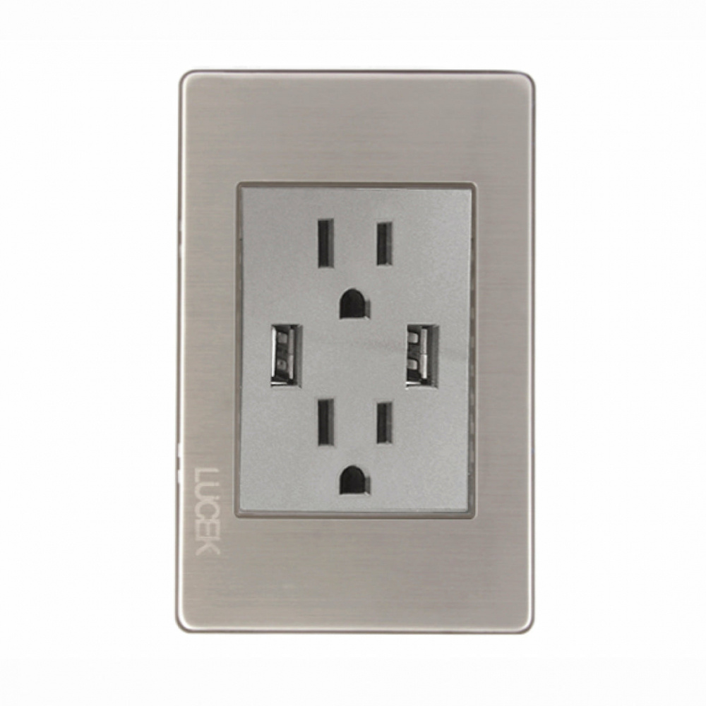 Lucek Tomacorriente BP25-MP, 2 Enchufes + 2x USB-A, 125 - 275V, Plata