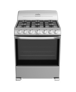 Mabe Estufa y Horno de Gas 30" EM7620BAIS1, 6 Quemadores, Plata/Negro