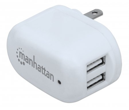 Cargador de Pared Manhattan, 5V, 2x USB, Blanco