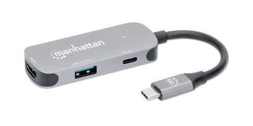 Manhattan Docking Station 130707 USB C, 1x USB, 1x USB C, 1x HDMI, Gris