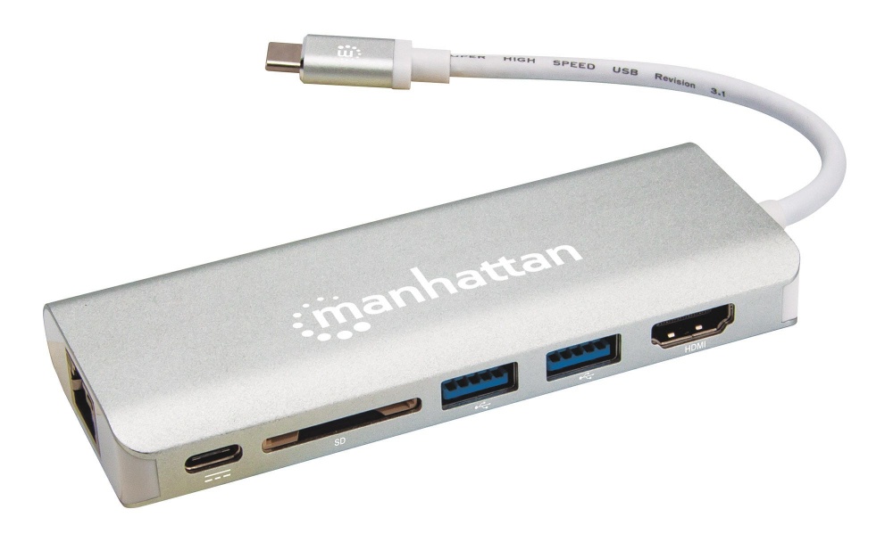 Manhattan Hub USB 3.1 Macho - 2x USB A, 1x UBS C, 1x HDMI Hembra, 40000 Mbit/s, Plata