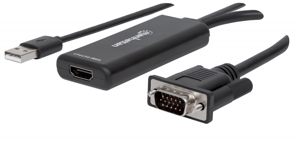 Manhattan Adaptador VGA (D-Sub)/USB - HDMI, 1920 x 1200 Pixeles, Negro