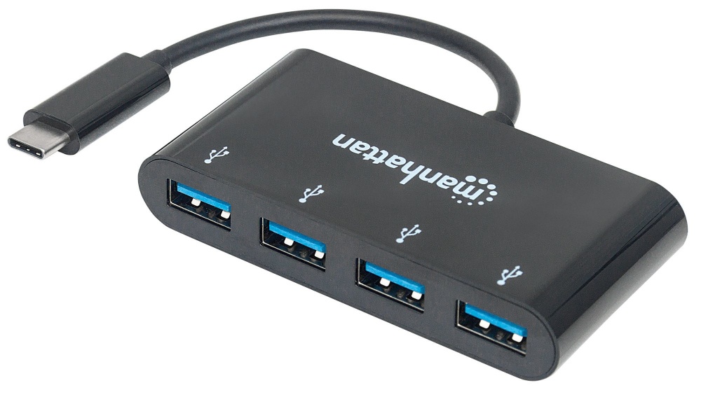Manhattan Hub USB C 3.0 Macho - 4x USB A 3.0 Hembra, 5000 Mbit/s, Negro