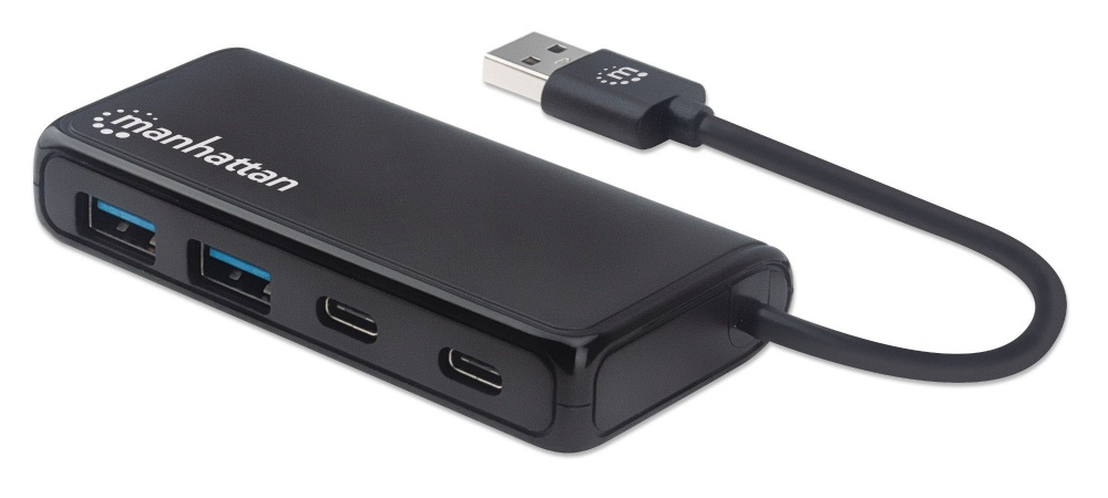 Manhattan Hub USB - 2x USB, 2x USB-C Hembra, 5000 Mbit/s, Negro