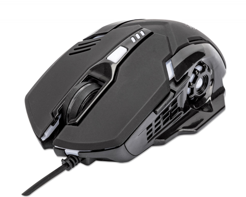 Mouse Gamer Ergonómico Manhattan Óptico, Alámbrico, USB, 3200DPI, Negro