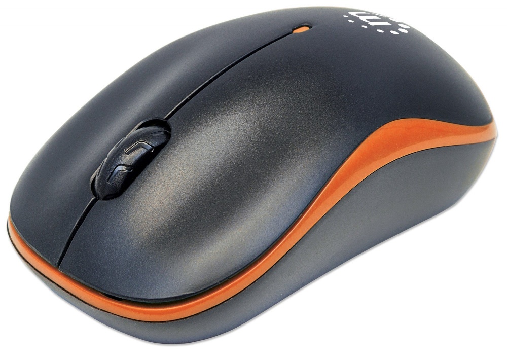 Mouse Manhattan Óptico 179409, Inalámbrico, USB, 1000DPI, Negro/Naranja