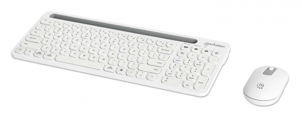 Kit de Teclado y Mouse Manhattan 180580, Inalámbrico, RF Inalámbrico/Bluetooth, Blanco, Inglés
