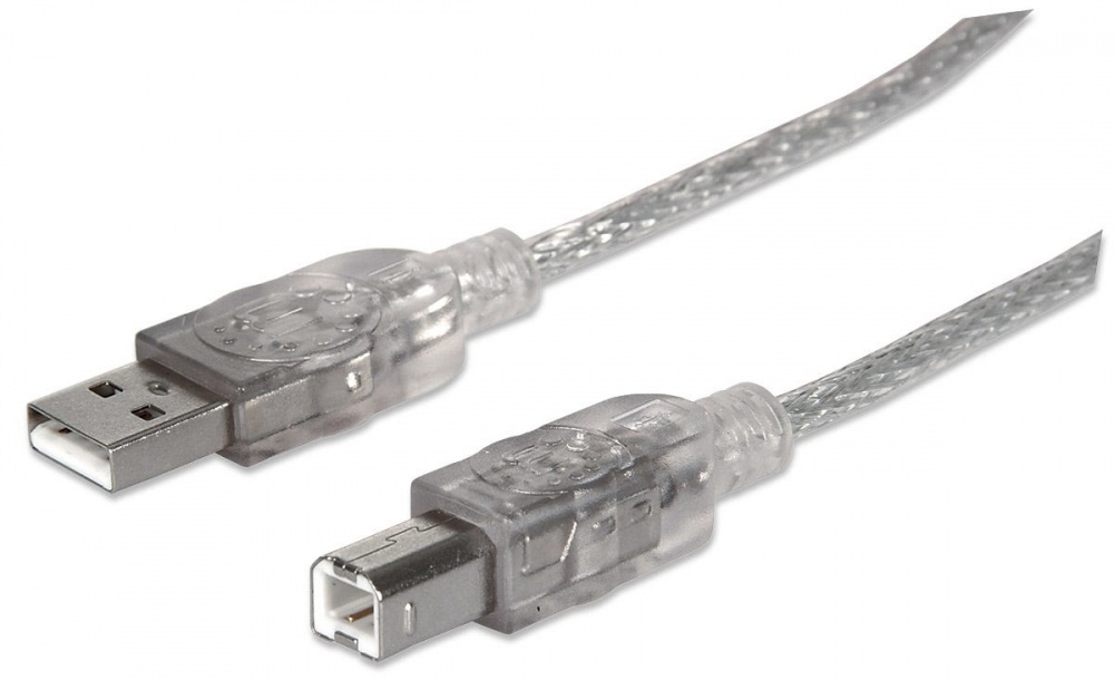 Manhattan Cable de Alta Velocidad USB 2.0, USB A Macho - USB B Macho, 1.8 Metros, Plata