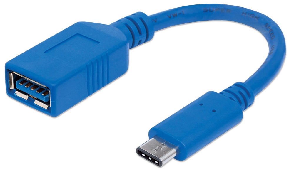Manhattan Cable USB 3.1 C Macho - USB 3.0 A Hembra, 15cm, 3A, Azul