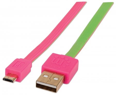 Manhattan Cable Plano USB 2.0 A Macho - Micro USB 2.0 B Macho, 1 Metro, Rosa/Verde