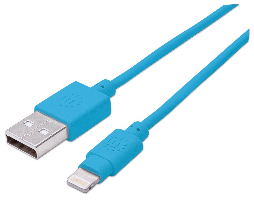 Manhattan Cable de Carga iLynk Certificado MFi Lightning Macho - USB A Macho, 1 Metro, Azul, para iPod/iPhone/iPad