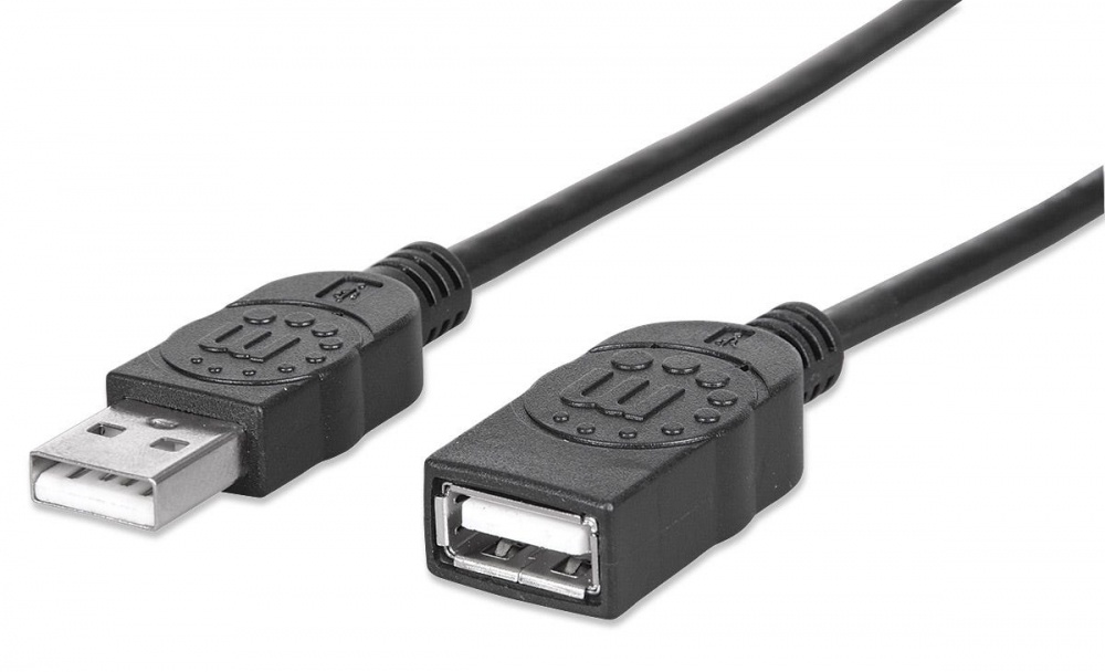 Manhattan Cable Extensión USB de Alta Velocidad 2.0, USB A Macho - USB A Hembra, 1.8 Metros, Negro