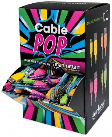 Manhattan Display para Mostrador de 60 Cables USB A Macho - Micro USB B Macho con Recubrimiento Textil, 50cm