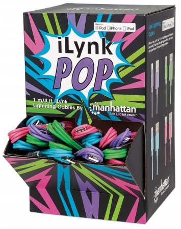 Manhattan Display de Cables iLynk POP USB A Macho - Lightning Macho, 1 Metro, Azul/Verde/Rosa/Púrpura, 40 Piezas