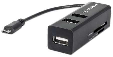 Manhattan Lector OTG de Tarjetas, MicroSD, 3x USB 2.0, 480 Mbit/s, Negro