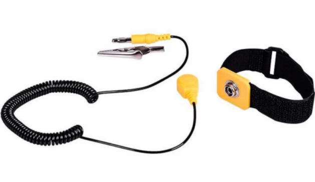 Manhattan Pulsera Antiestática con Cable a Tierra, 1.8 Metros, Negro/Amarillo