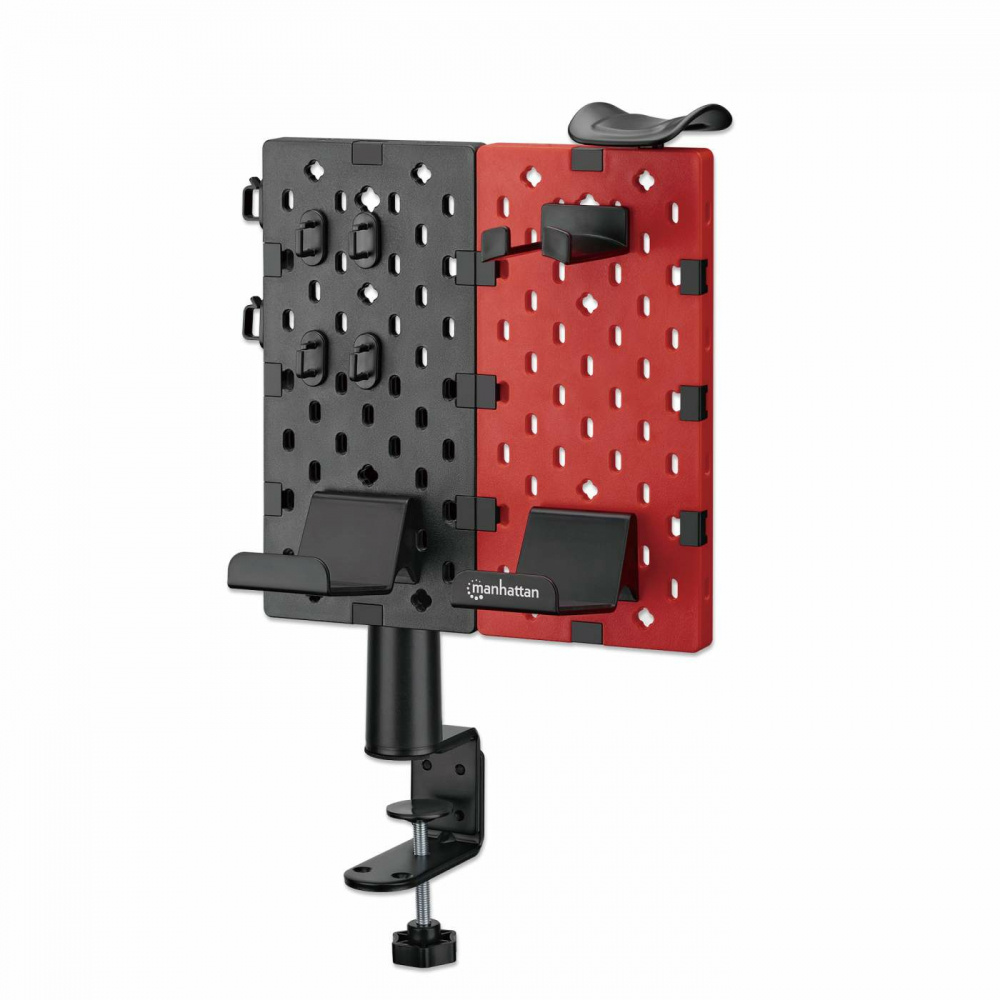 Manhattan Soporte para Escritorio con Tablero Organizador, hasta 1.5Kg, Negro/Rojo