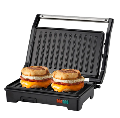 MasterChef Sandwichera MK-PG-2, 2 Porciones, 750W, Negro/Acero Inoxidable