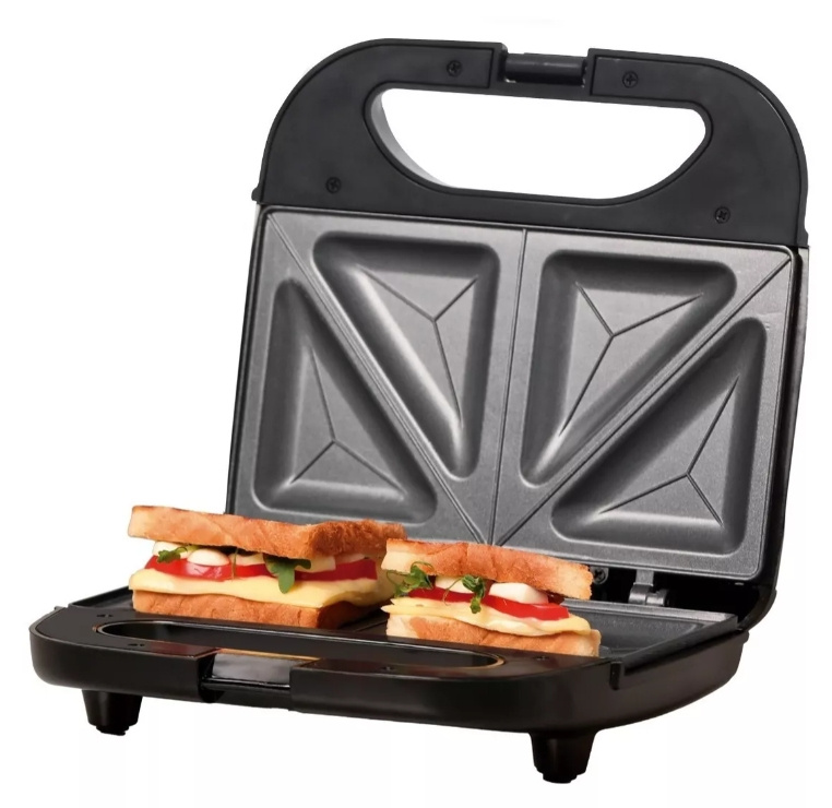MasterChef Sandwichera MK-SM-2SS, 2 Bocadillos, Negro/Plata
