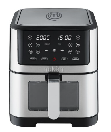 MasterChef Freidora de Aire MKAF8WT, 8 Litros, 1500W, 200 °C, Plata/Negro