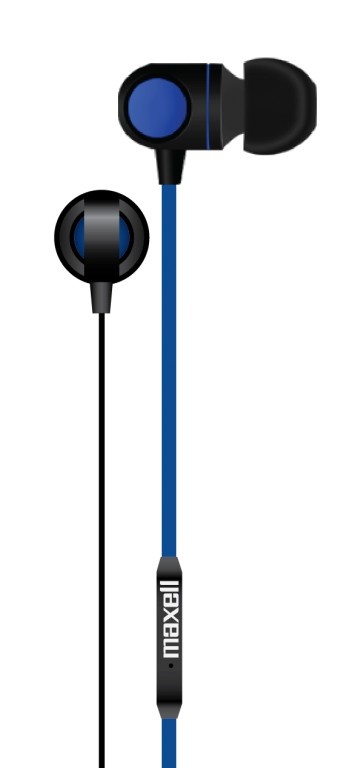 Maxell Audífonos Intrauriculares con Micrófono DOT-8, Alámbrico, 1.2 Metros, 3.5mm, Negro/Azul