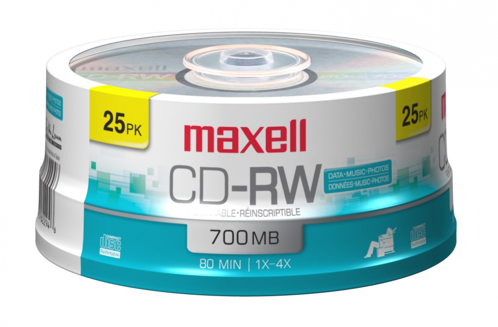 Maxell Torre de Discos Virgenes para CD, CD-RW, 4x, 700MB - 25 Piezas