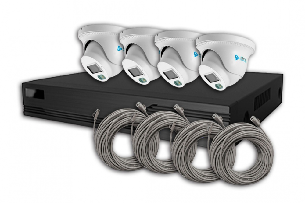 Meriva Technology Kit de Vigilancia MKIP2MP-4T-4P de 4 Cámaras IP Torreta con Grabadora de 4 Canales