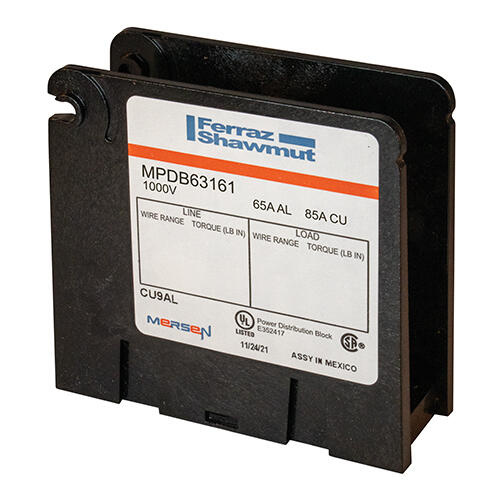 Bloque de Distribución de Energía Mersen, 1 Polo, 85A, 1000V, Negro