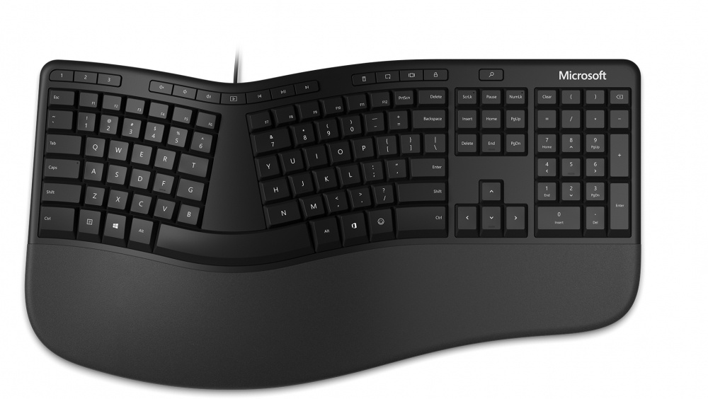 Teclado Microsoft Ergonomic, Alámbrico, USB, Negro (Español)