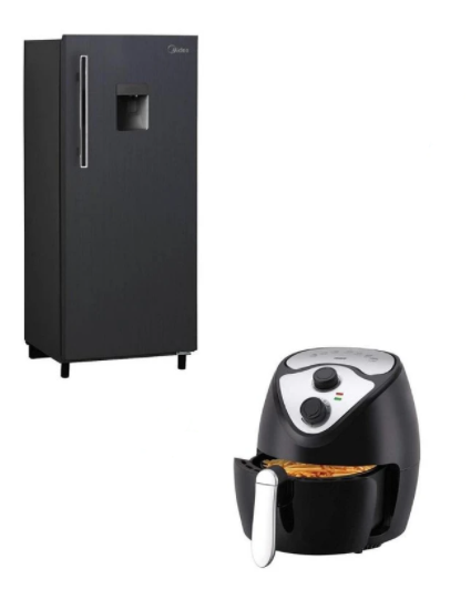 Midea Refrigerador MRDD07G2NCG, 7 Pies Cúbicos, Negro ― Incluye RCA Freidora de Aire