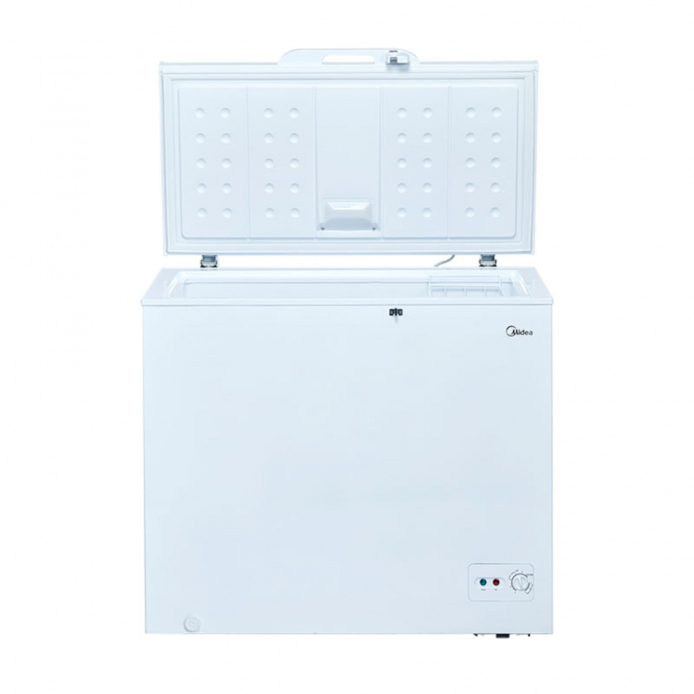 Midea Congelador Horizontal MFCD11P2NABW, 11 Pies, Blanco ― Daños mayores pero funcional - Abolladura en zona de controles