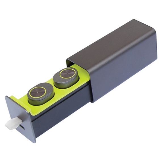 Mitzu Audífonos Intrauriculares con Micrófono True Wireless, Inalámbrico, Bluetooth, Gris/Amarillo