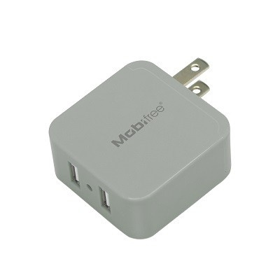 Mobifree Cargador de Pared MB-914215, 2x USB-A, Gris - Incluye Cable Lightning