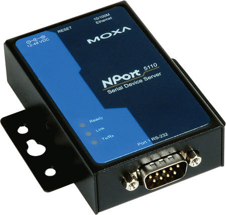 MOXA Servidor Serial NPort 5110, 1x RJ-45 10/100Mbps, 1x RS-232 DB9, Negro