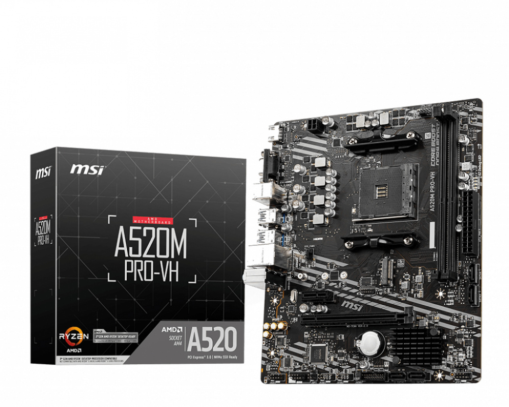 Tarjeta Madre MSI Micro-ATX A520M PRO-VH, S-AM4, AMD A520, HDMI, 64GB DDR4 para AMD ― No es Compatible con Ryzen 5 3400G y Ryzen 3 3200G (Revisar Compatibilidades en la Página del Fabricante)