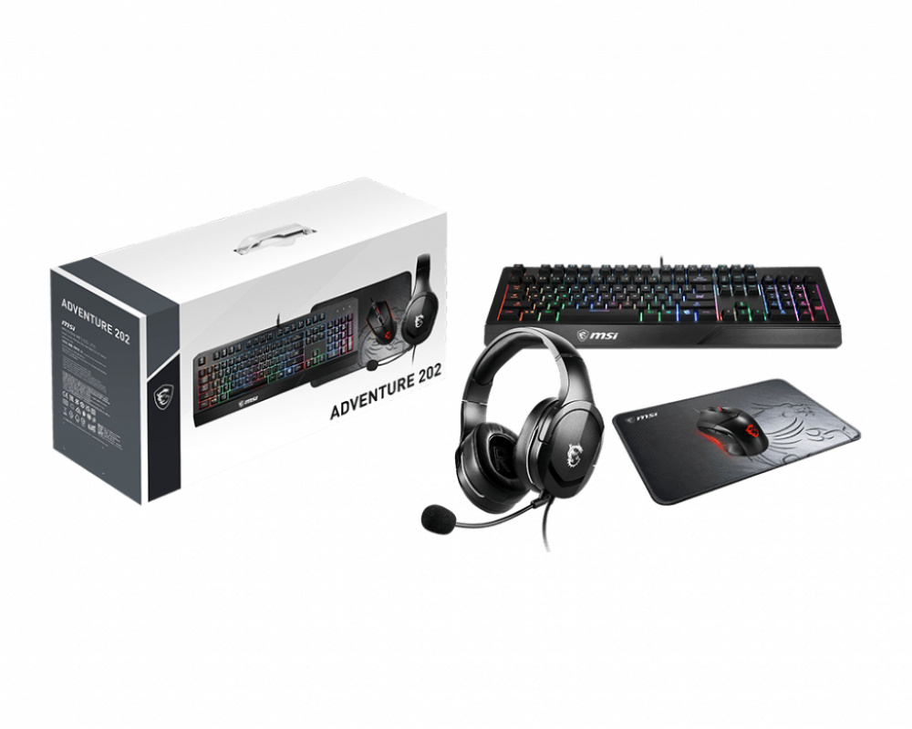 Kit Gamer de Teclado, Mouse, Diadema y Mousepad Adventure 202, Alámbrico, USB, Negro (Inglés)