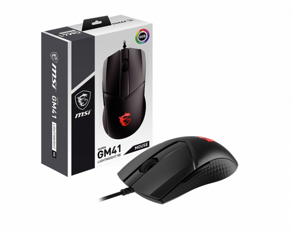 Mouse Gamer MSI Óptico Clutch GM41 Lightweight V2, Alámbrico, 16.000DPI, Negro