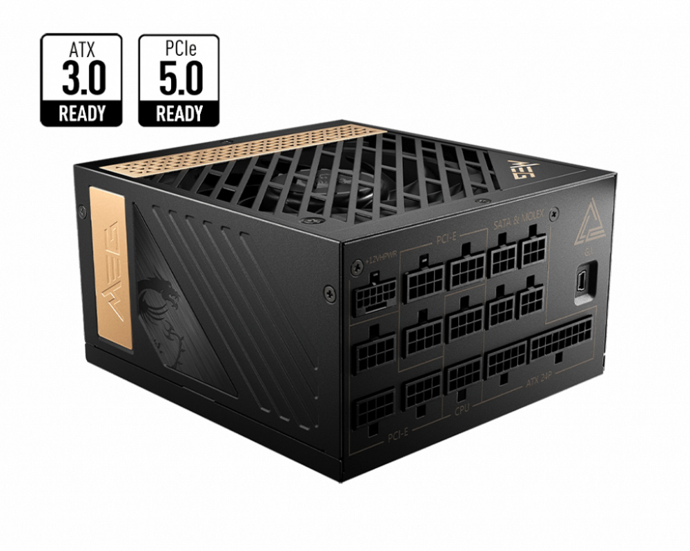 Fuente de Poder MSI MEG AI1300P PCIE5 80 PLUS Platinum ATX, Modular, 24-pin ATX, 120mm, 1300W