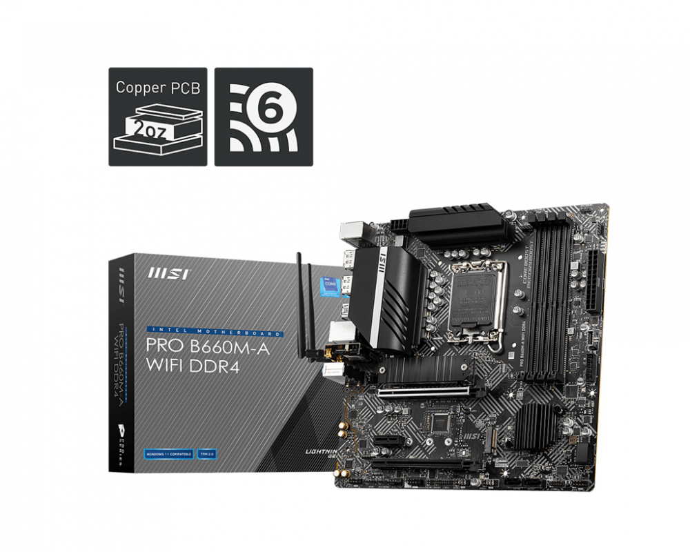 Tarjeta Madre MSI Micro-ATX PRO B660M-A WIFI DDR4, S-1700, Intel B660, HDMI, 128GB DDR4 para Intel ― Requiere Actualización de BIOS para Procesadores Intel 13va. Generación