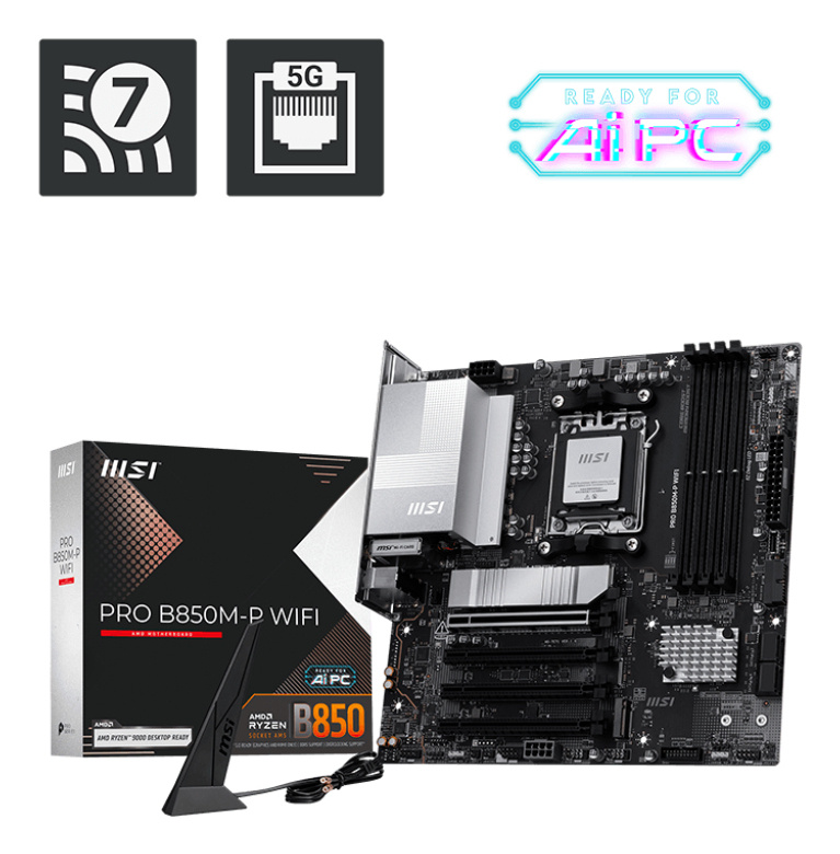 Tarjeta Madre MSI Pro PRO B850M-P WIFI, Micro-ATX, Socket AM5, AMD B850, 256GB DDR5, HDMI/DP para AMD