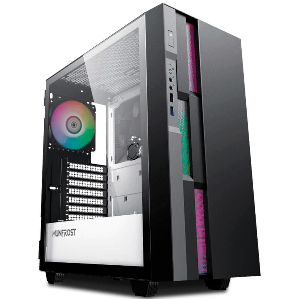 Gabinete Munfrost Fulgor, Midi-Tower, ATX/EATX/Micro-ATX/Mini-ITX, USB 2.0/3.0, sin Fuente, 2 Ventiladores Instalados, Negro