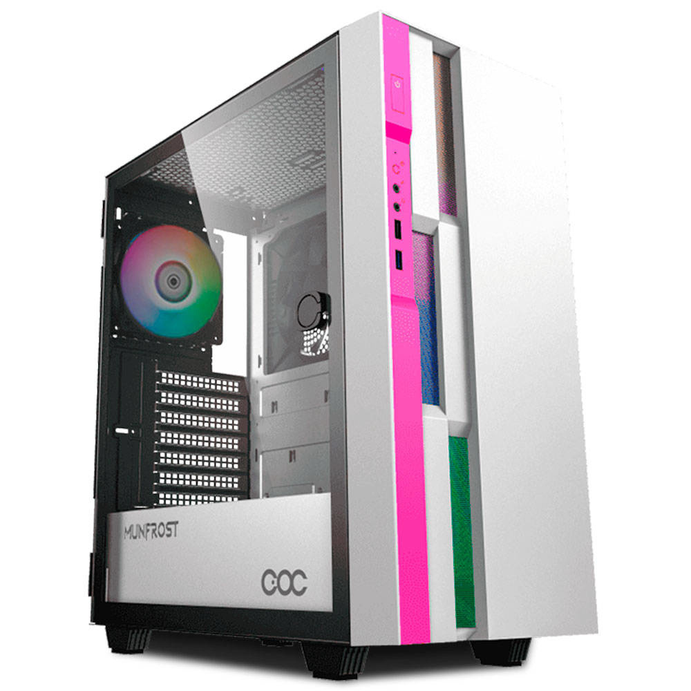 Gabinete Munfrost Fulgor, Midi-Tower, ATX/EATX/Micro-ATX/Mini-ITX, USB 2.0/3.0, con Fuente de 550W, 2 Ventiladores Instalados, Blanco