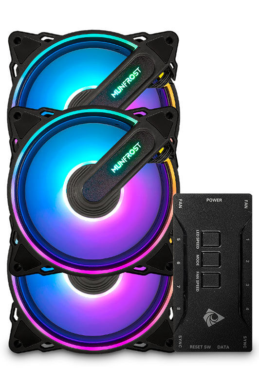 Ventilador Munfrost He-lix, 3x 120mm, 1100RPM, ARGB, Negro 