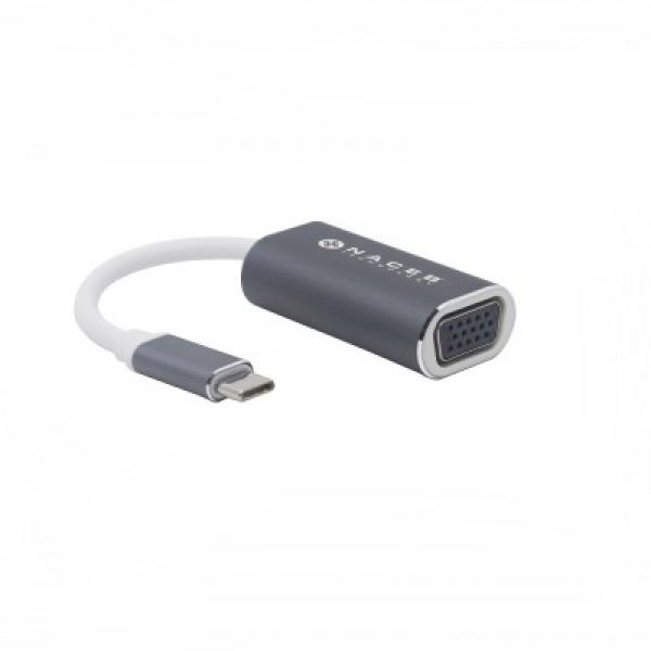 Naceb Adaptador USB C Macho - VGA Hembra, Gris/Blanco