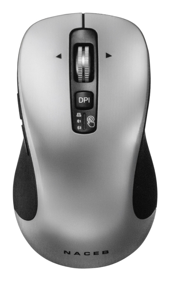 Mouse Ergonómico Naceb NA-0132G, Inalámbrico, Óptico, 3.200DPI, Bluetooth, Negro