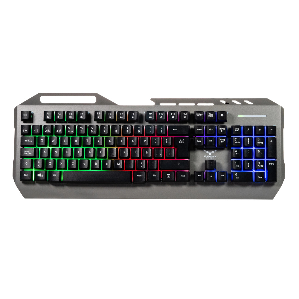 Teclado Gamer Naceb Cyber Steel LED RGB, Alámbrico, USB, Gris, Español