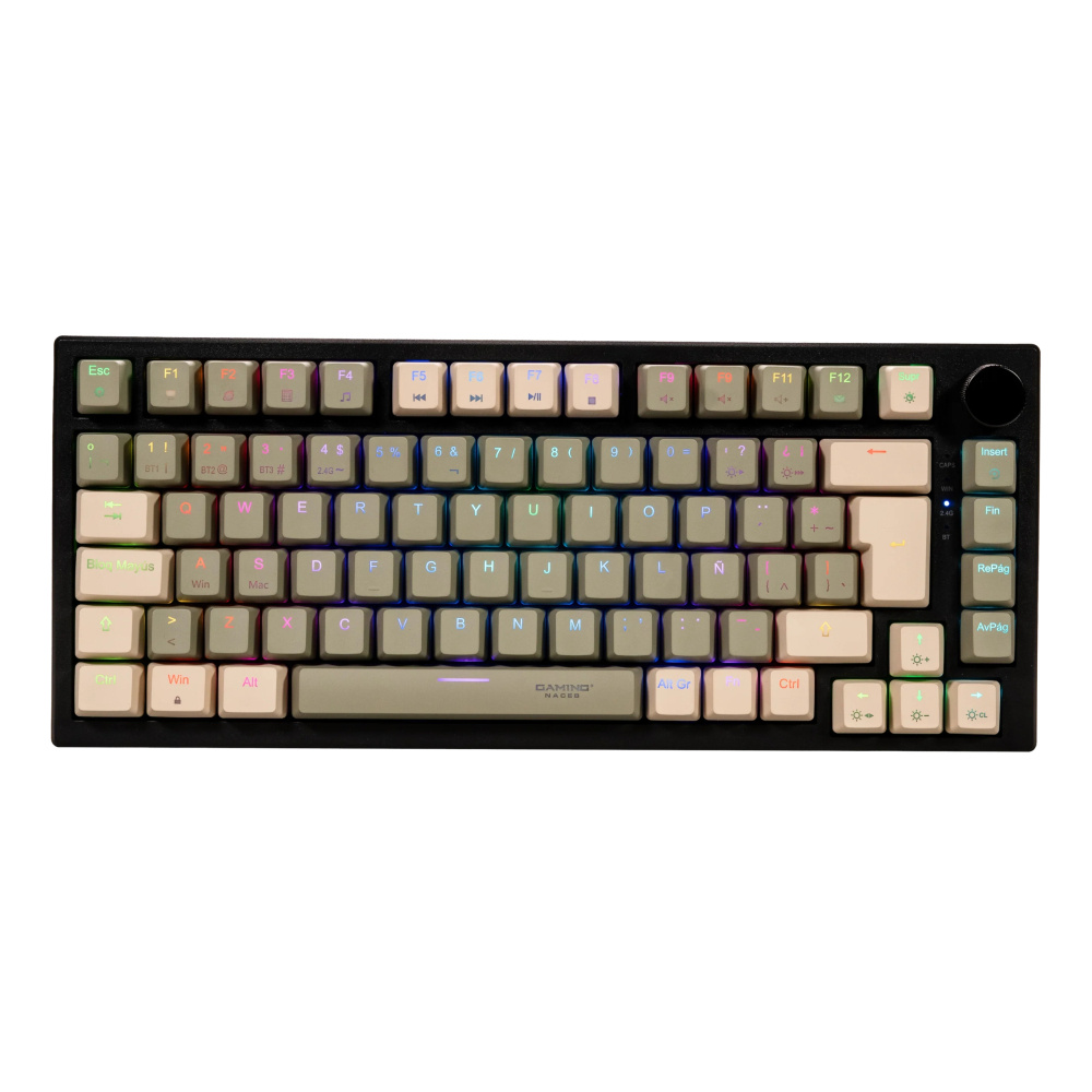Teclado Gamer Naceb Silver Fang LED RGB 75%, Teclado Mecánico, Switch Brown, Inalámbrico, USB/RF Inalámbrico/Bluetooth, Multicolor, Español