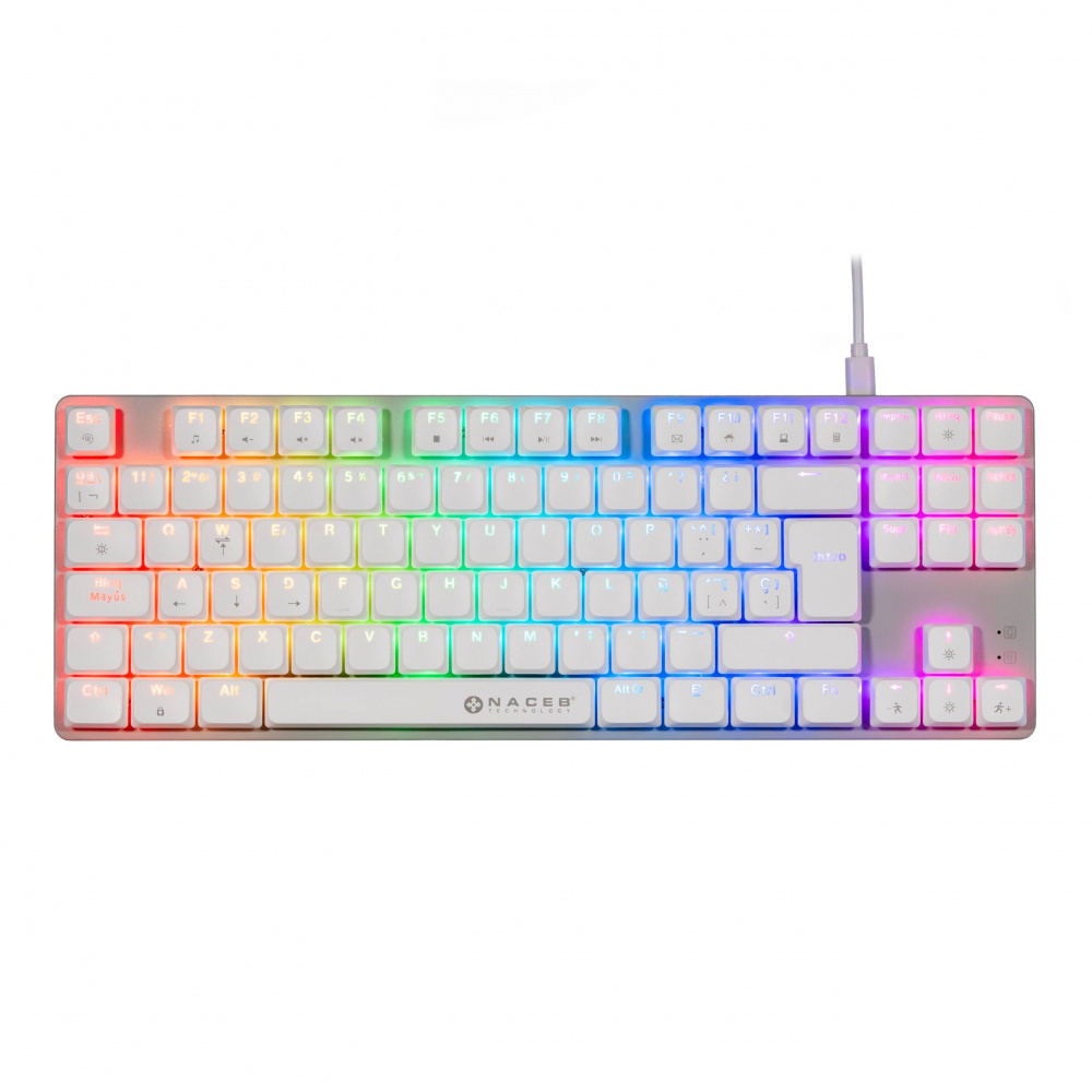 Teclado Gamer Naceb NA-0971 LED RGB TKL, Teclado Mecánico, Huano Red, Alámbrico, USB, Blanco, Español